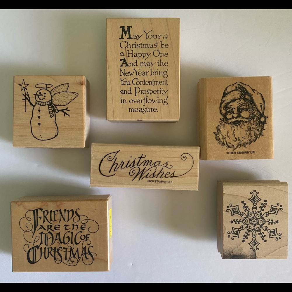 6 Wood Rubber Stamps for Holiday Xmas crafts